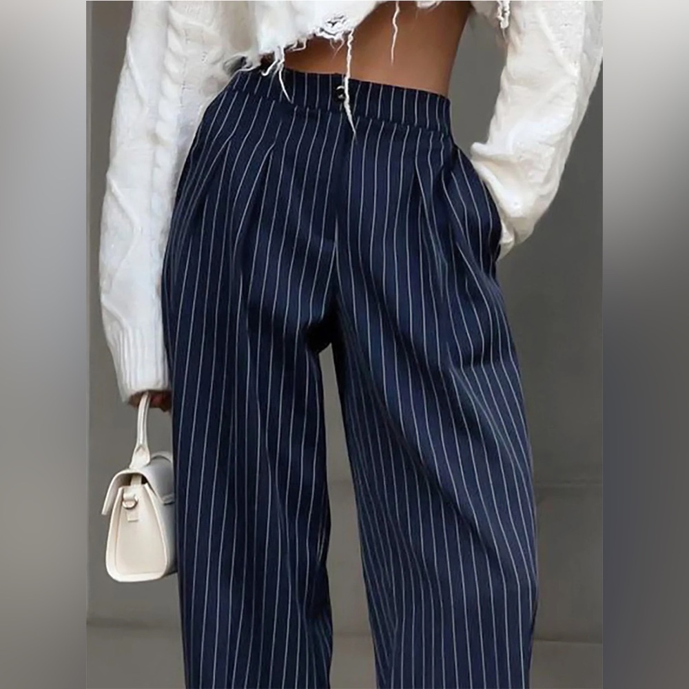 86 Pinstripe Pleated Wide-Leg Pants - Picture 2 of 7